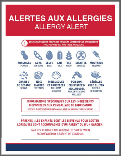 Updated Size - Parent Allergy Alert sign - Pack of 10 (French)