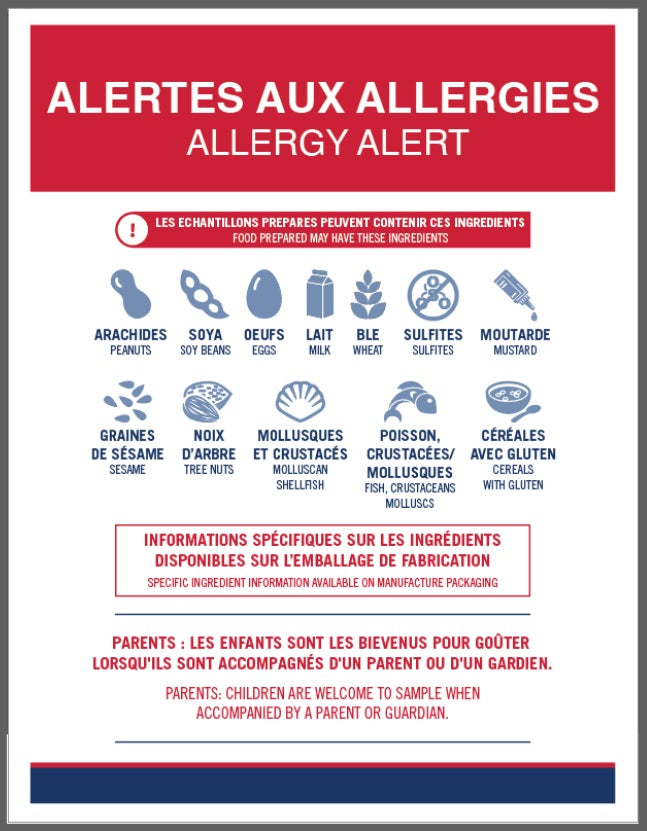 Updated Size - Parent Allergy Alert sign - Pack of 10 (French)