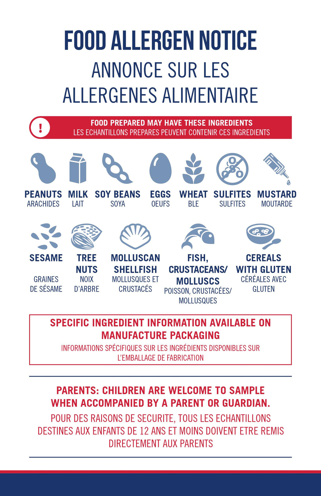 Parent Allergy Alert sign - Pack of 10 (English)