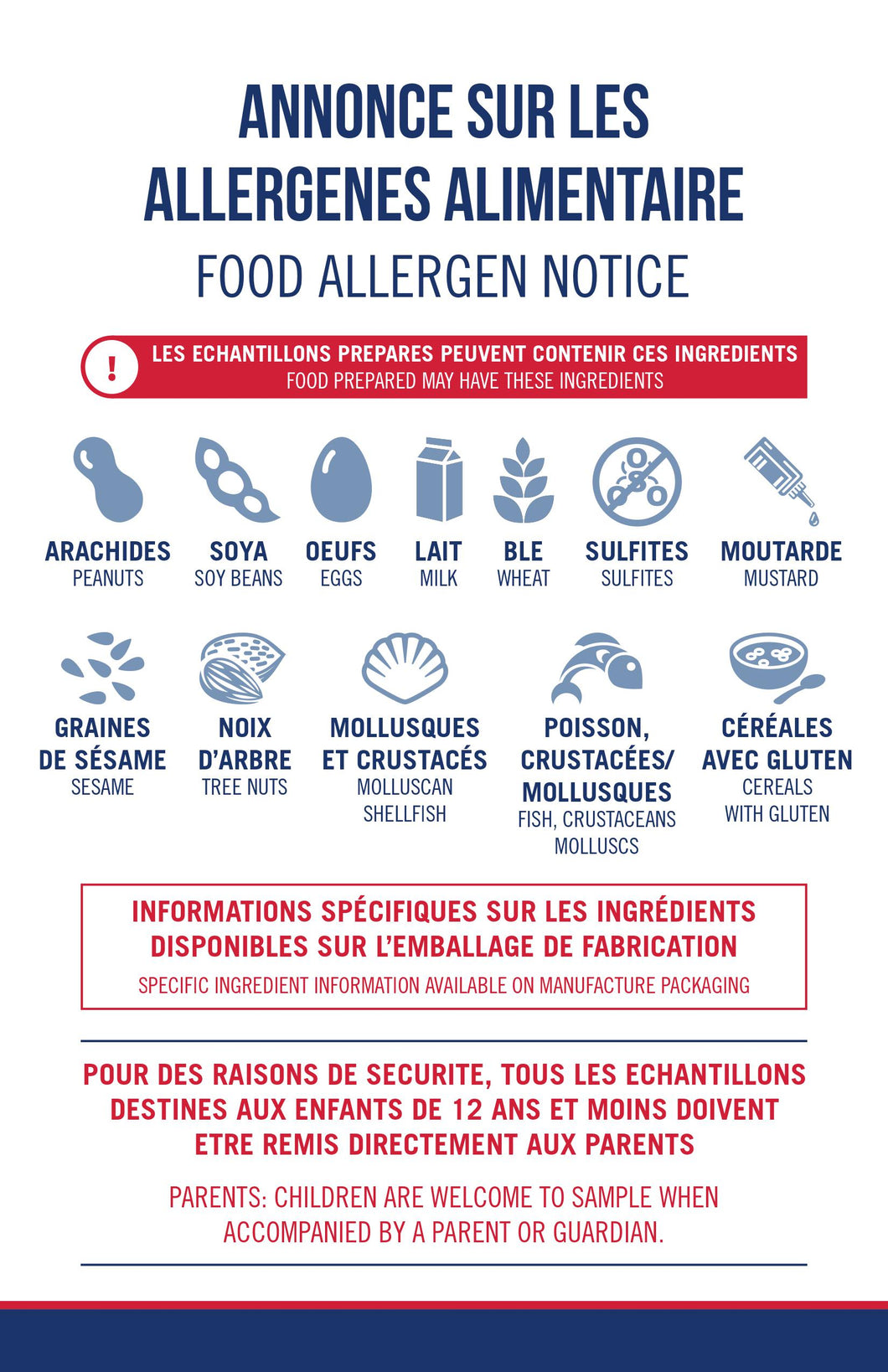 Parent Allergy Alert sign - Pack of 10 (French)